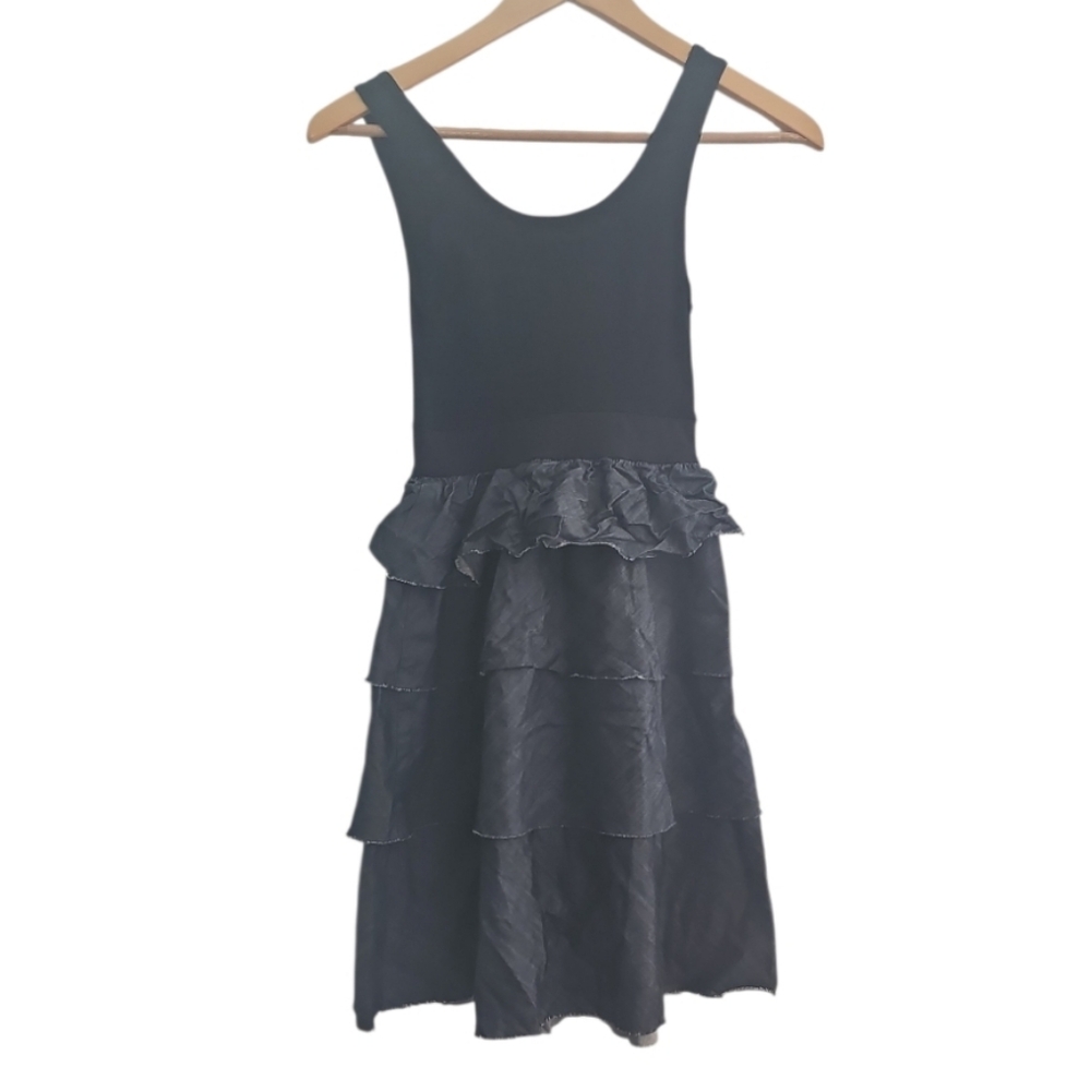 Theory Calentha Greece Ruffle Tiered Mini Dress Black Cotton Sz S Modern Classic